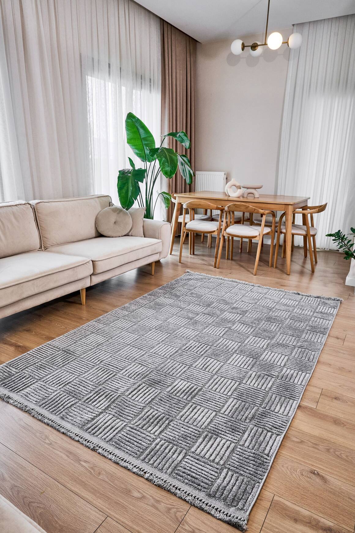 Anemon 6824 Gri - Polyester Dokuma Halı | İskandinav Salon Halısı